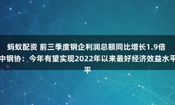 蚂蚁配资 前三季度钢企利润总额同比增长1.9倍 中钢协：今年有望实现2022年以来最好经济效益水平