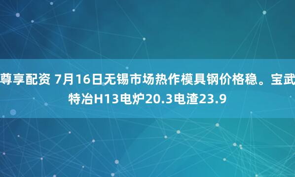 尊享配资 7月16日无锡市场热作模具钢价格稳。宝武特冶H13电炉20.3电渣23.9